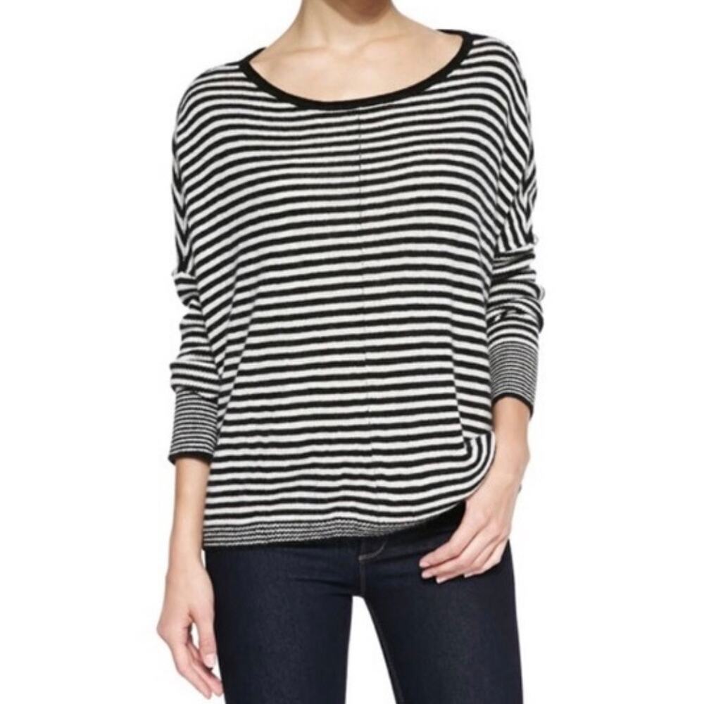 Alice + Olivia Boxy Striped Sweater - Black & White Wool Angora Blend - Size XS